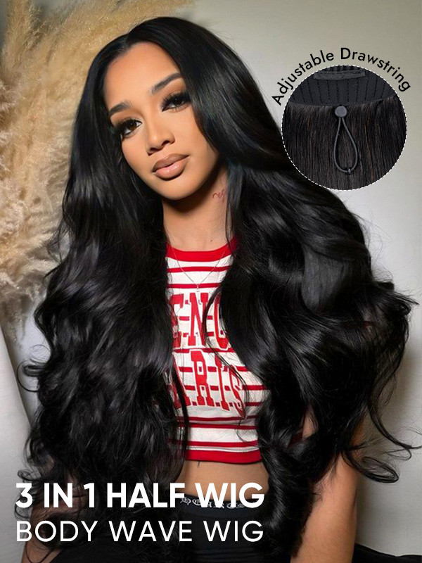 250% Density Human Hair Half Wig Clip In Bouncy Body Wave Glueless Wig for Natural Look