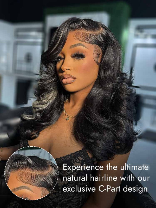 Highlight Deep C Part 13x6 Lace Frontal Wig Layered Loose Wave Human Hair 250% Density