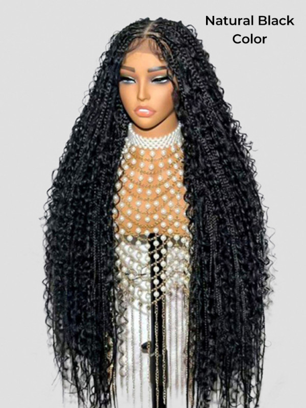 Cheap Synthetic Knotless Box Braid Lace Wigs With Curls  display picture 1
