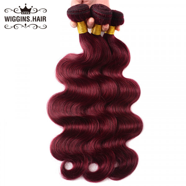 Human Hair Color 99J Burgundy Virgin Hair Body Wave 3 Bundles