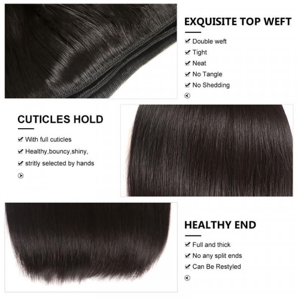 3pcs Bundles Virgin Hair Straight With 4*4 Free Part Lace Closure