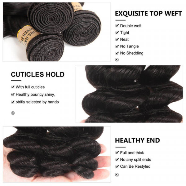 3 Bundles Loose Wave With Lace Frontal Closure Human Virgin Hair