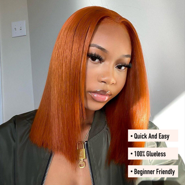 Short Ginger Bob Lace Front Wigs Straight Color Wigs Human Hair Wiggins Hair