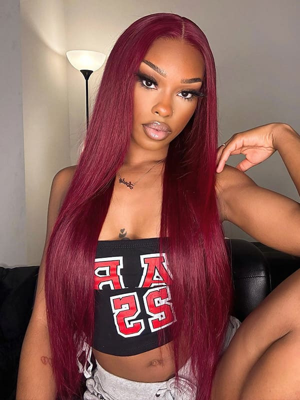 Dark 99J Wigs Burgundy Lace Front Wigs Pre Colored Human  display picture 1