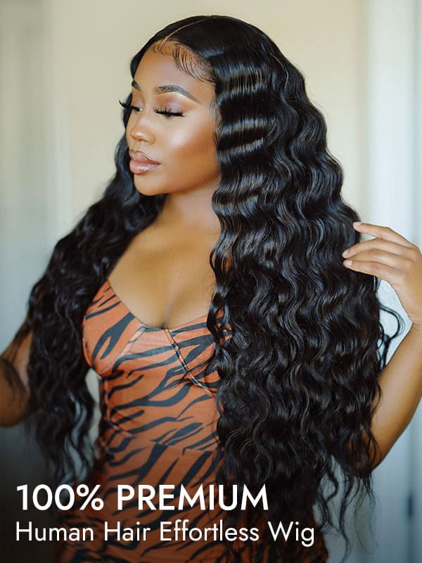 Crimped Lace Frontal Wigs Big Deep Wave Human Hair Wigs For Women
