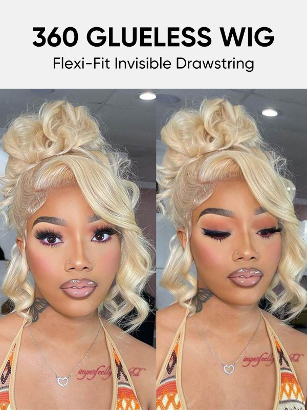 Blonde 360 Lace Front Wig Invisi Drawstring Body Wave 613 Glueless Human Hair