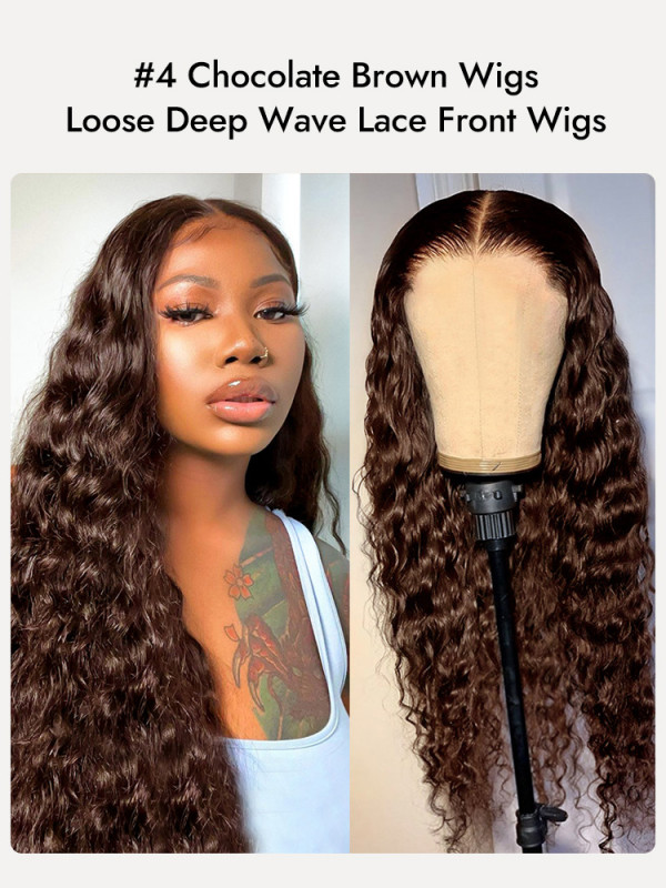 4 Chocolate Brown Wigs Human Hair Loose Deep Wave Lace Front  display picture 1