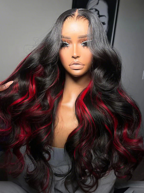 Red Highlights On Black Hair Body Wave Lace Front Wigs  display picture 1