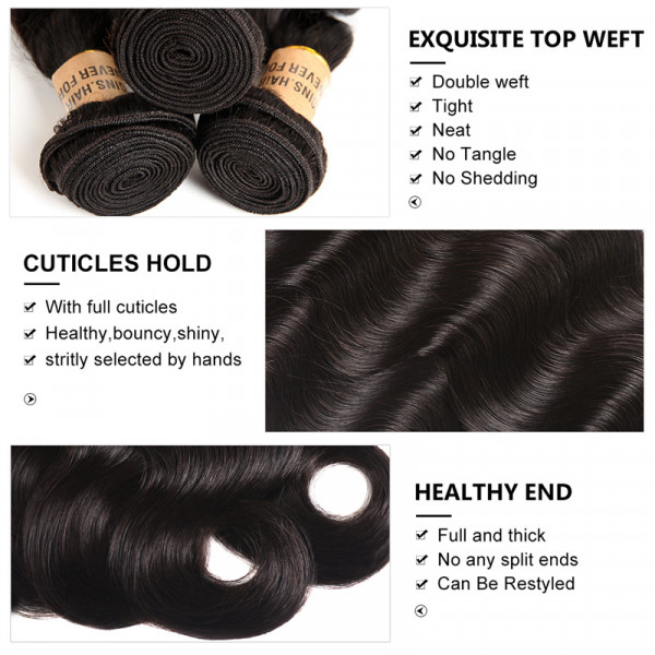 Body Wave Weaves 3 Bundles With 6*6 Lace Closure Virgin Hair