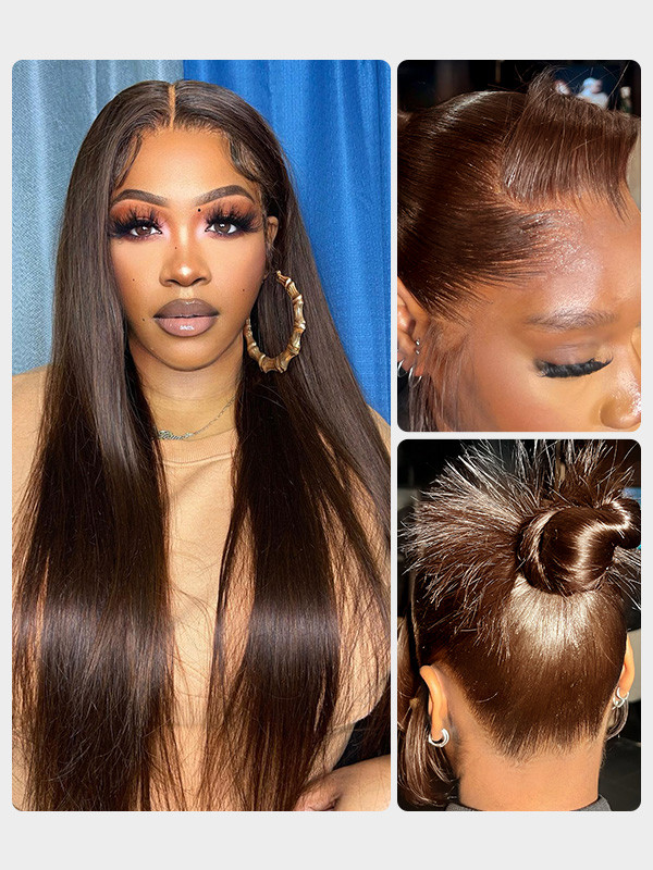 #4 Dark Brown Straight 360 Lace Wig with Invisi Drawstring Ready To Go