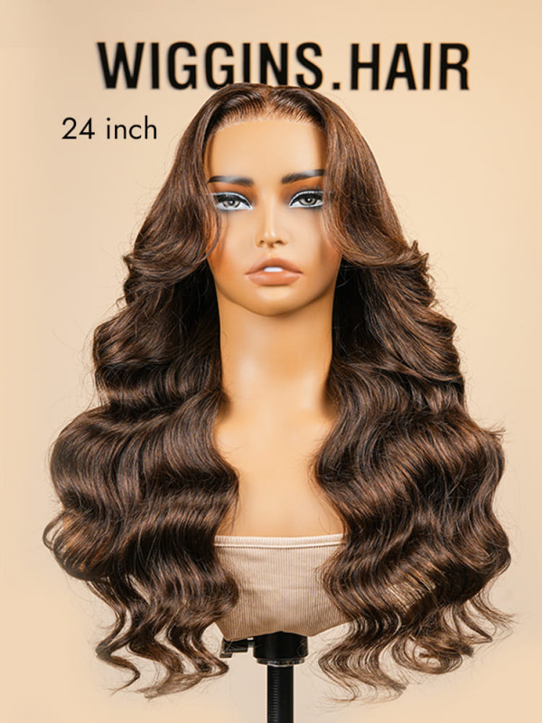 Dark Brown #4 Wig With Curtain Bangs Body Wave Glueless Pre  display picture 3