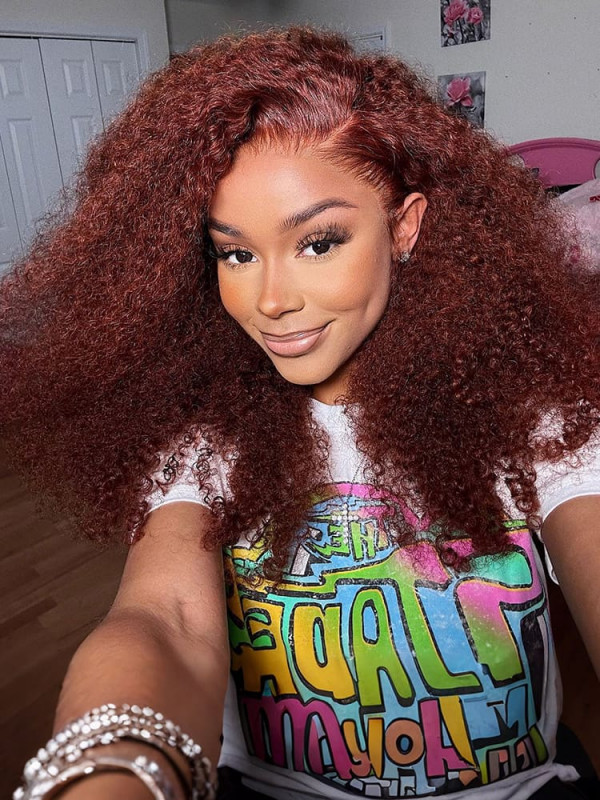 Reddish Brown Curly Wigs 250% Density Full Frontal Wigs - Wiggins