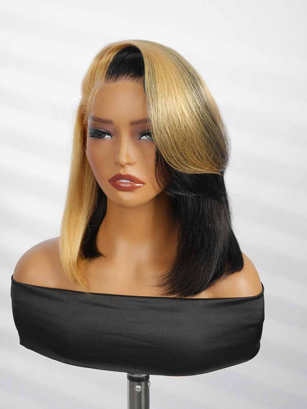 Honey Blonde Skunk Stripe Straight Hair 13x4 Lace Frontal Ready And Go Wigs