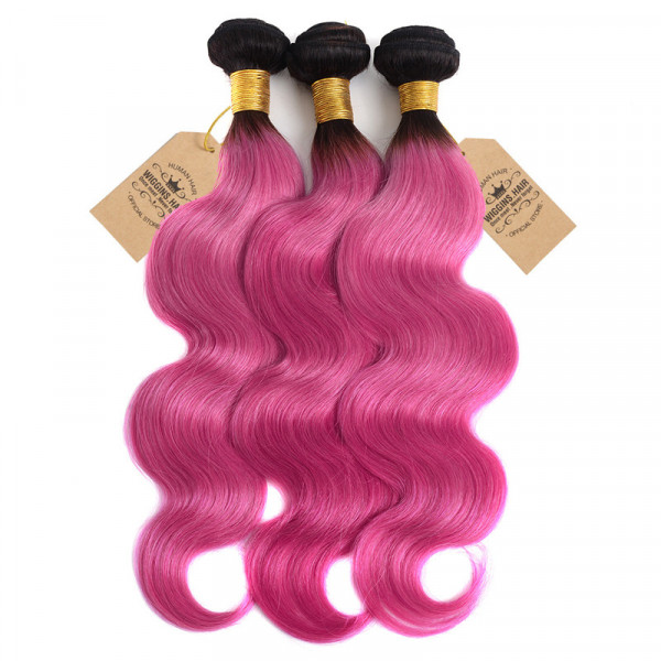 Body Wave Weave 3 Bundles With Lace Frontal 1B/Pink Ombre  display picture 3