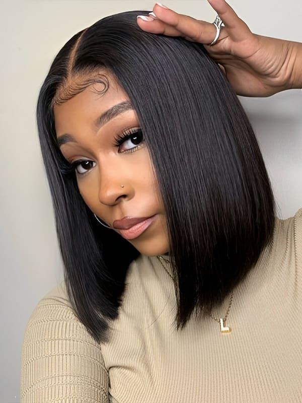 Human hair blunt cut bob lace front wig Short Bob Straight Hair Lace Front Wig – ashimaryhair main image 2