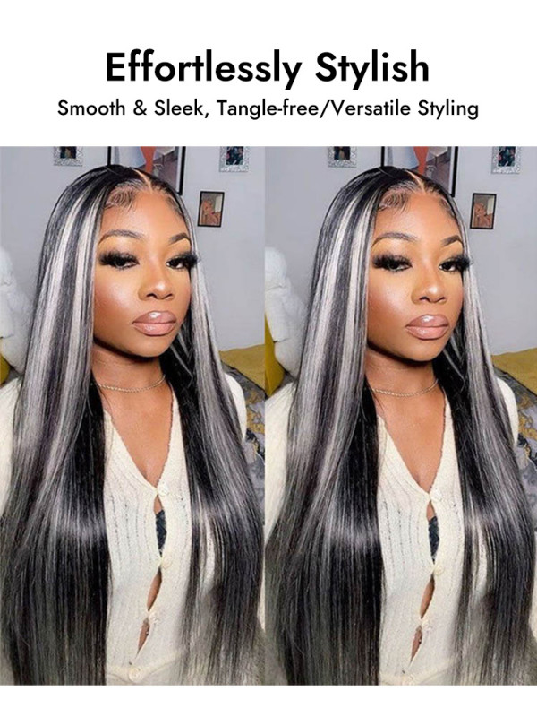 Gray Wigs Human Hair Black Wigs With Gray Highlights  display picture 1