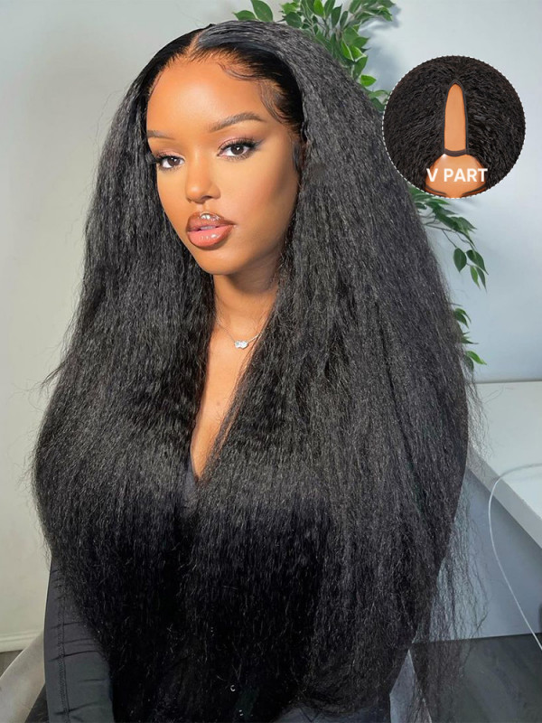 Kinky Straight U Part Wigs Human Hair Yaki Straight V Part Wigs For Sale