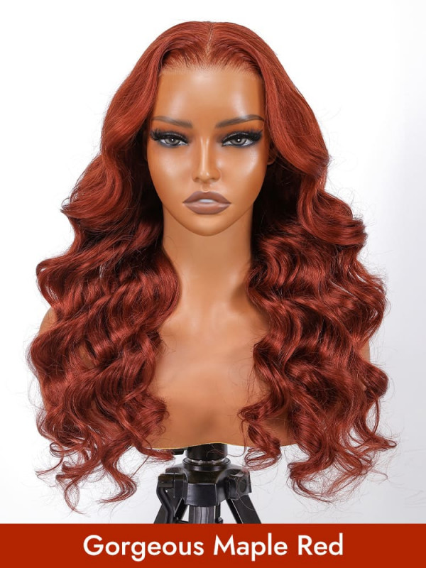 Ready & Go Maple Red 7x5 Pre Cut Lace Wig Body Wave Glueless Red Human Hair Wigs