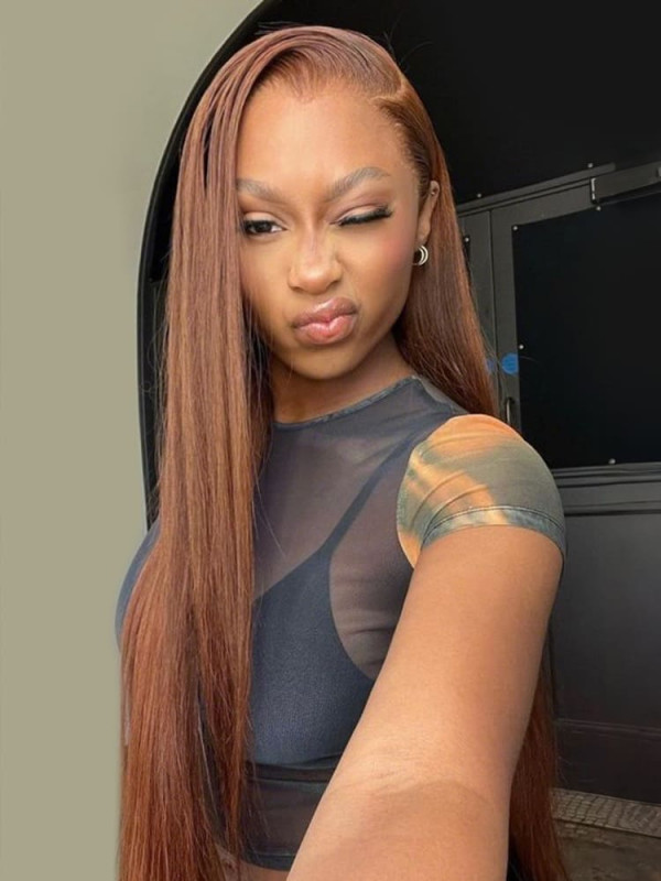 Dark Brown Lagos Widows Peak Straight HD 13*6 Lace Front Wigs for