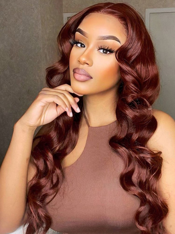 Dark Reddish Brown Wigs Human Hair Body Wave Lace Front Wigs  display picture 2