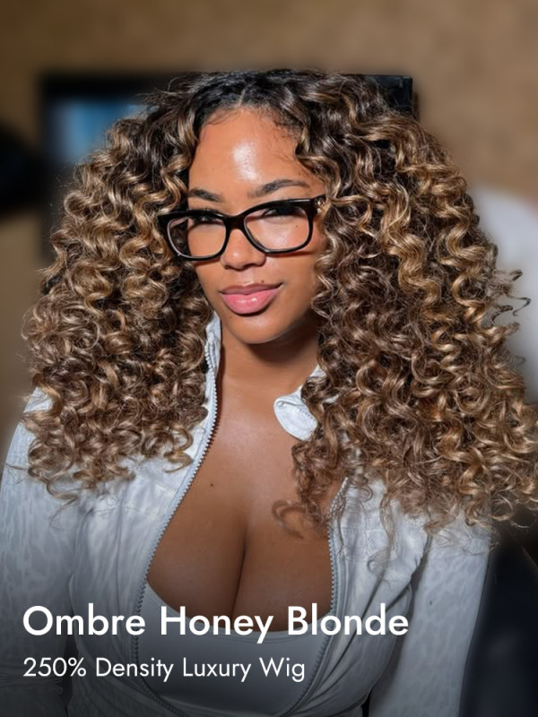 Ombre Brown Wand Curl Gluless 5x7 Lace Ready To Go Wig 250% Density