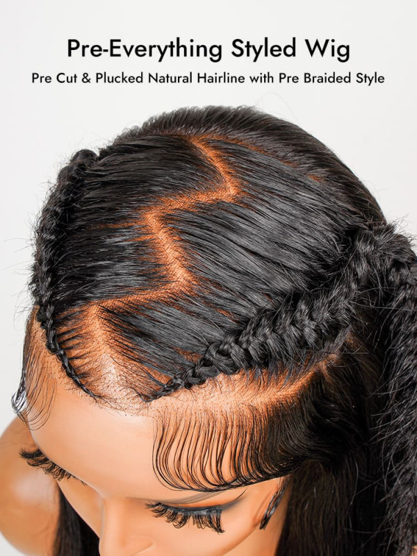 Pre-Everything Glueless 13x6 HD Lace Frontal Wig ZigZag Parting Pre Braided Straight Hairstyle-Ready & Go Wigs