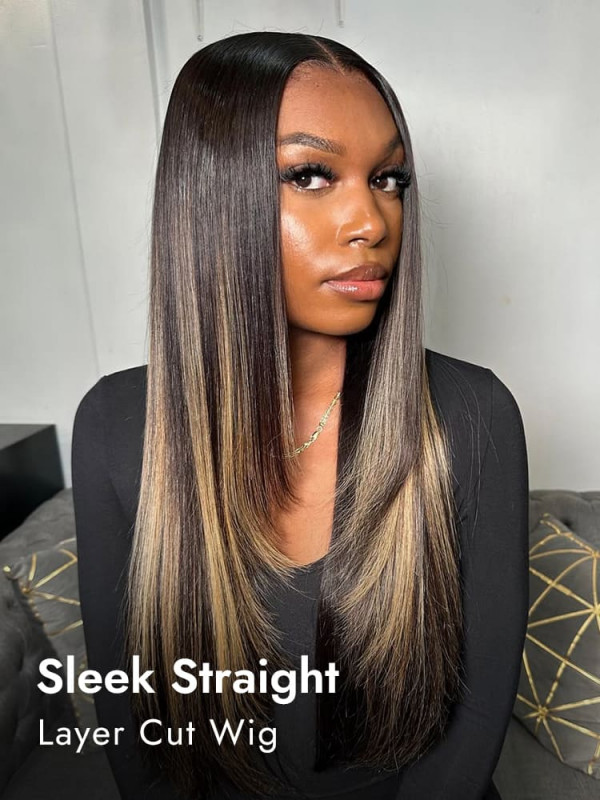 Highlight Straight Layer Cut 6x8 Lace Closure Ready To Go Glueless Wigs