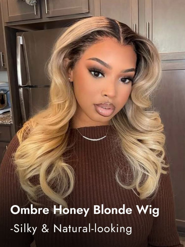 Ombre Honey Blonde Body Wave 13x4 Transparent Lace Front Wigs