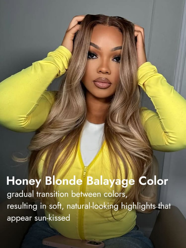 Balayage Honey Blonde Straight 6x8 Transparent Lace Closure Ready To Go Glueless Wig
