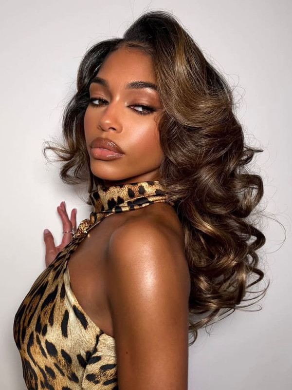 Ready & Go Wand Curl Brown Ombre Hair With Highlights 7x5 Pre-Cut Lace Wigs In Full Density