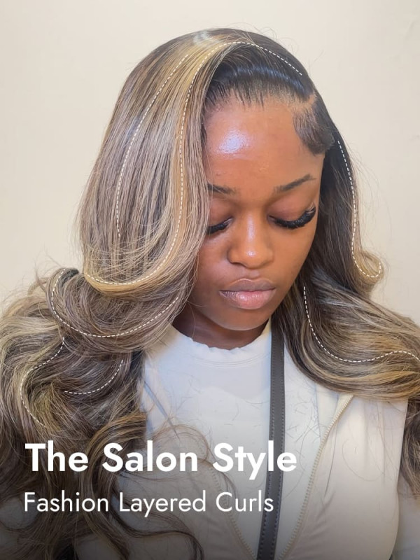 Cool Balayage Blonde Highlights Layered 13x4 Ready To Go Glueless Wig With Kash Doll Curls