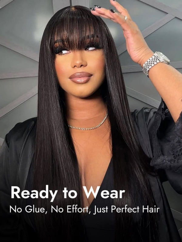 Glueless Straight 4x4 Ready To Go Wig With Bangs Affordable Human Hair High Quality Wigs