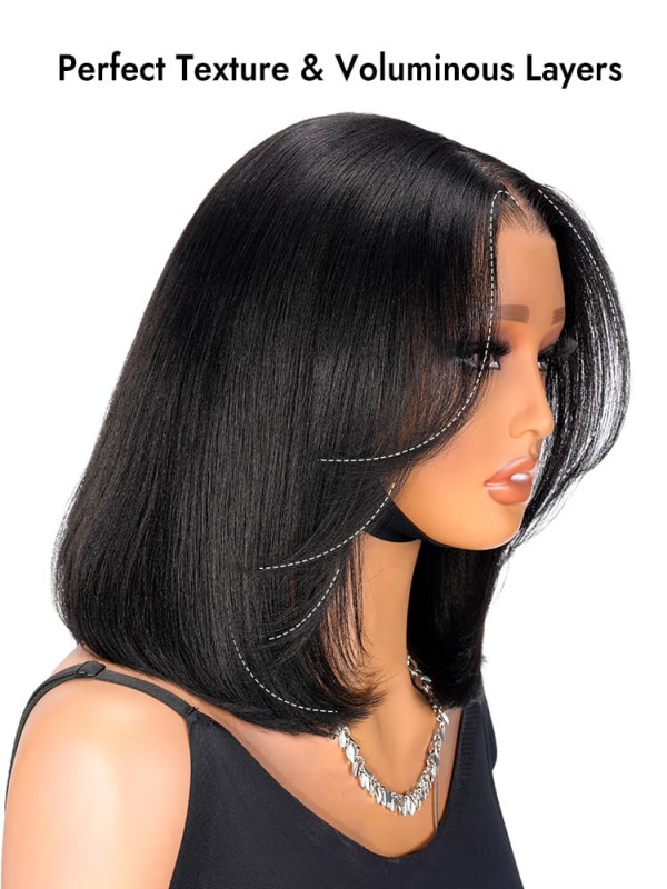 Cute Light Yaki Bob Lacefront Wig #1b!! Relaxed Light Yaki Bob Style Lace Wig Brazilian Virgin Hair  main image 3