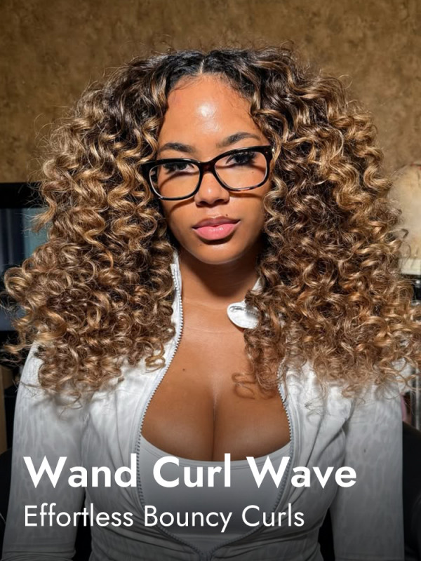 Ombre Brown Wand Curl Gluless 5x7 Lace Ready To Go Wig 250% Density