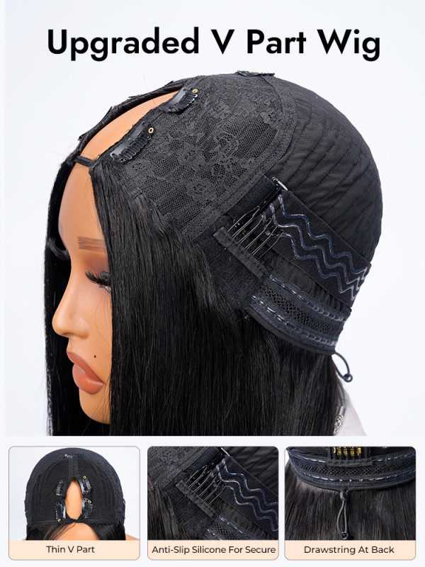 Wiggins V Part Wigs Curly Human Hair Middle Part Wigs No Glue No Leave Out