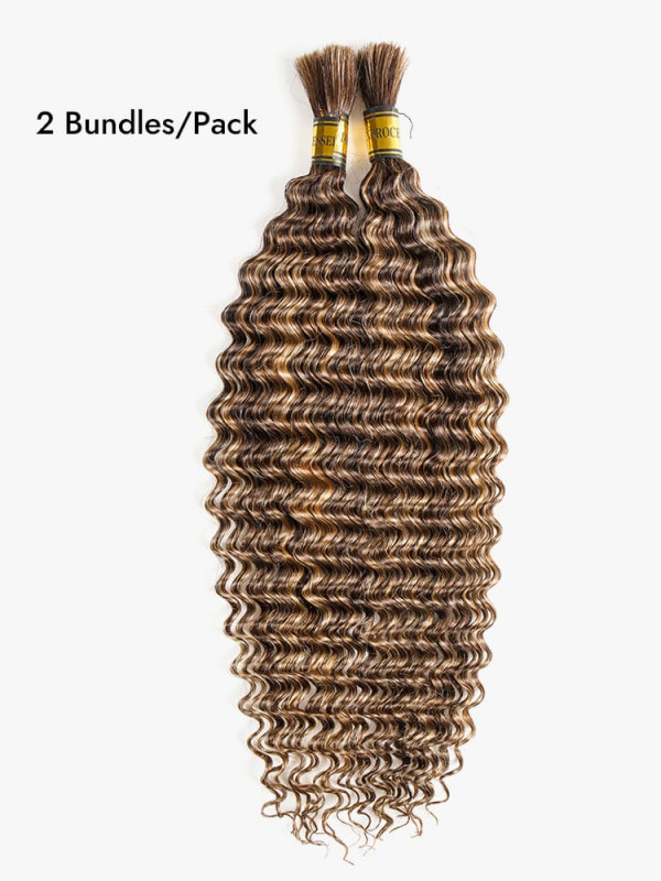 P4/27 Human Braiding Hair Deep Wave Bulk 2 Bundles/ Pack