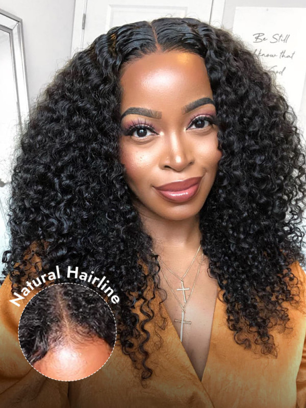 Burmese Curly Human Hair No Leave Out Glueless V Part Wig With Spiral Ends