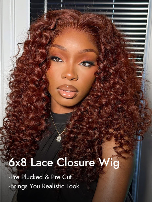 Ginger Brown Glueless Wand Curls 13x6 Pre Cut Lace Frontal Ready To Go Wig