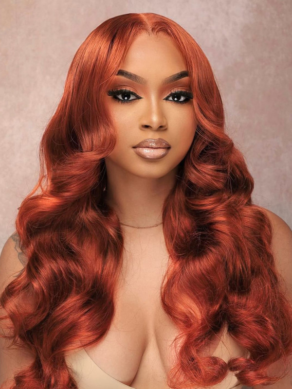 Bright Copper Orange Body Wave 5x7 Pre Cut Lace Front  display picture 1