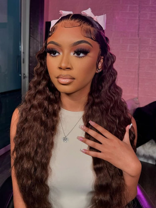 Dark Brown #4 Crimped Deep Wave13x6 Lace Front Ready To Go Wigs