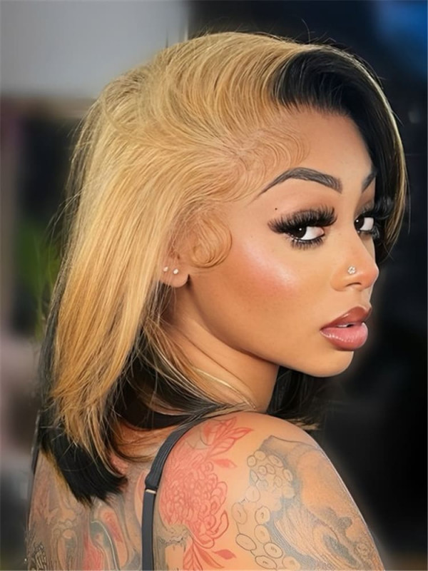 Honey Blonde Skunk Stripe Straight Hair 13x4 Lace Frontal Ready And Go Wigs