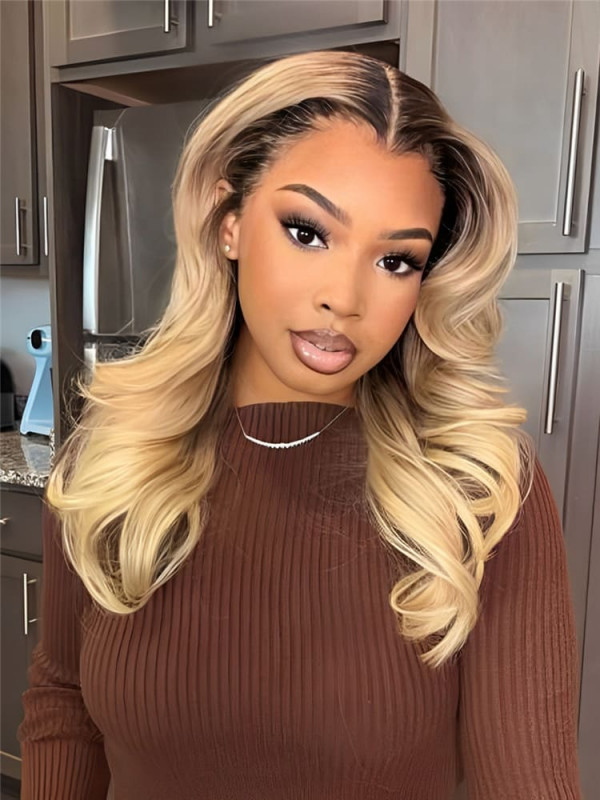 Ombre Honey Blonde Body Wave 13x4 Transparent Lace Front Wigs