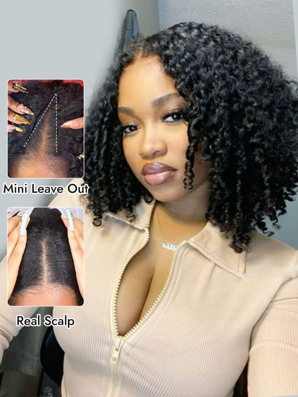 Burmese Curly Human Hair No Leave Out Glueless V Part Wig With Spiral Ends