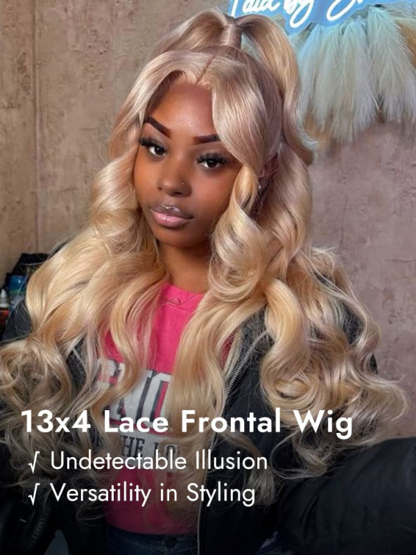 Champagne Blonde Hair Color Body Wave Lace Front Wigs Human Hair