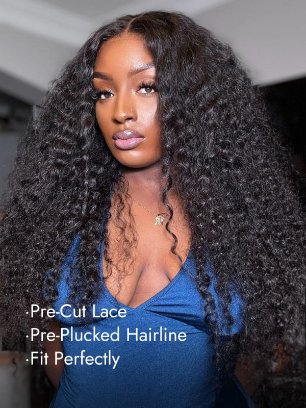 Fluffy Burmese Curly Wave Virgin Hair 2x6 Invisible HD Lace Closure Ready To Go Wigs