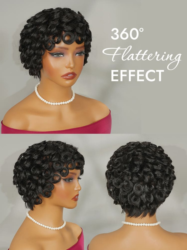 Curly Pixie Cut Finger Wave Human Hair HD Full Lace Front  display picture 3