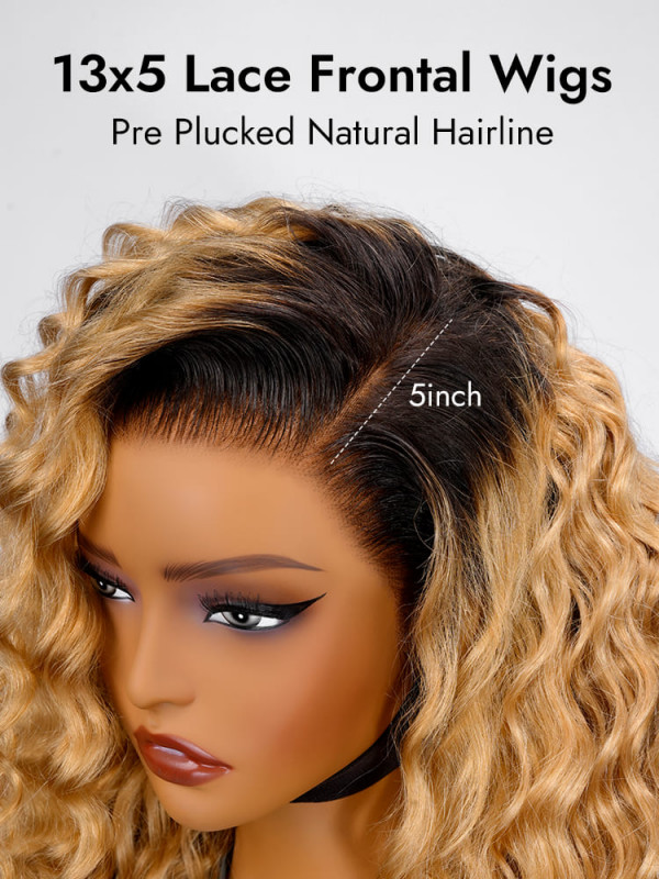Ombre Honey Blonde 13x5 HD Lace Frontal Loose Deep Wave Wig With Black Roots