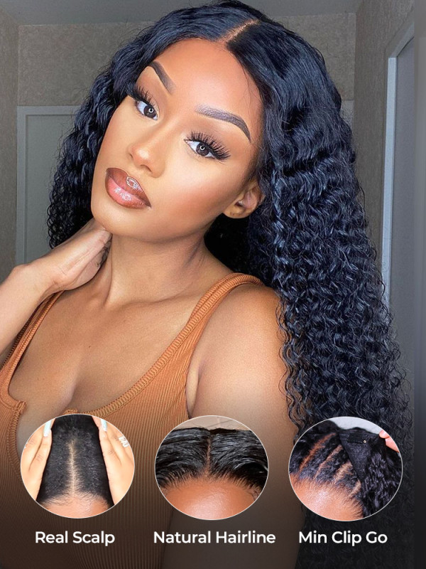 Wiggins V Part Wigs Curly Human Hair Middle Part Wigs No Glue No Leave Out