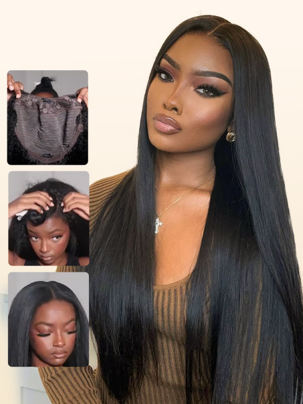 Straight U Part Wigs Glueless Human Hair For Sale
