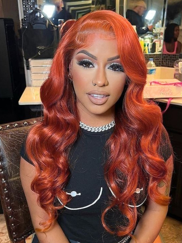 Bright Copper Orange Body Wave 5x7 Pre Cut Lace Front Glueless